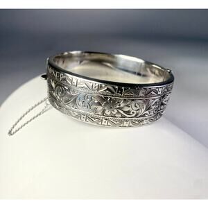 Antique Engraved Sterling Silver Bangle Bracelet